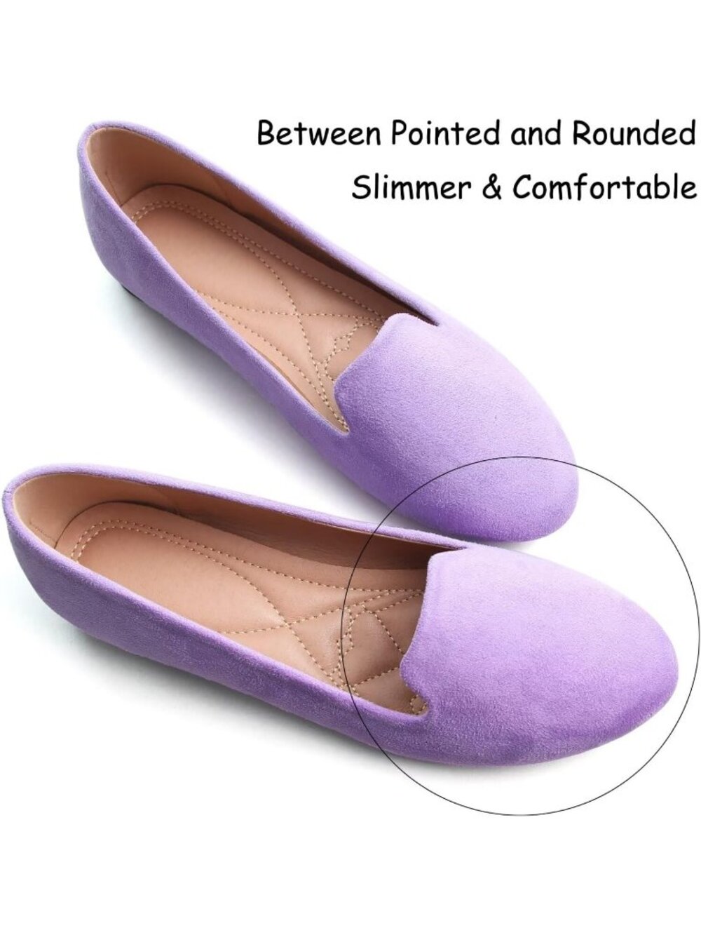 Women's Round Toe Light Purple Suede Comfortable Ballet Flat Slip On Dress Shoes - Picture 2 of 6